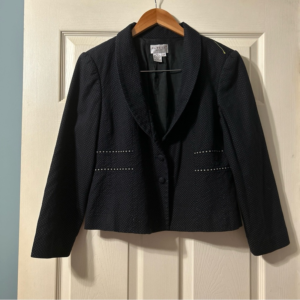 Papell Petite Black small white polka dot design Suit Blazer| Size 14P |Preowned